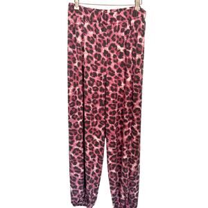 Zenana Pink Leopard Print Lounge Pants Joggers Cozy Pajama Bottoms SZ Large